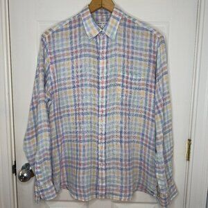 Peter Millar Multicolored Linen Button Down Shirt Untucked Style Size Medium